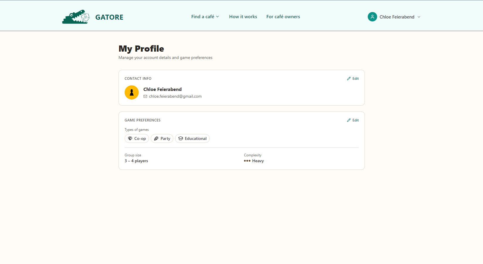 Customer profile page